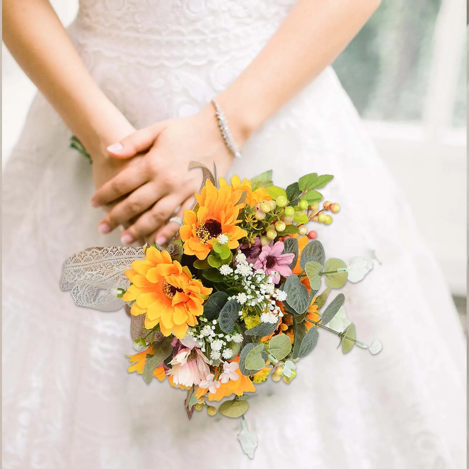 Artificial Silk Flowers Bridal Bouquets Photo Props Bride Hands Holding Bouquet for Home Wedding Christmas Decoration Bedroom