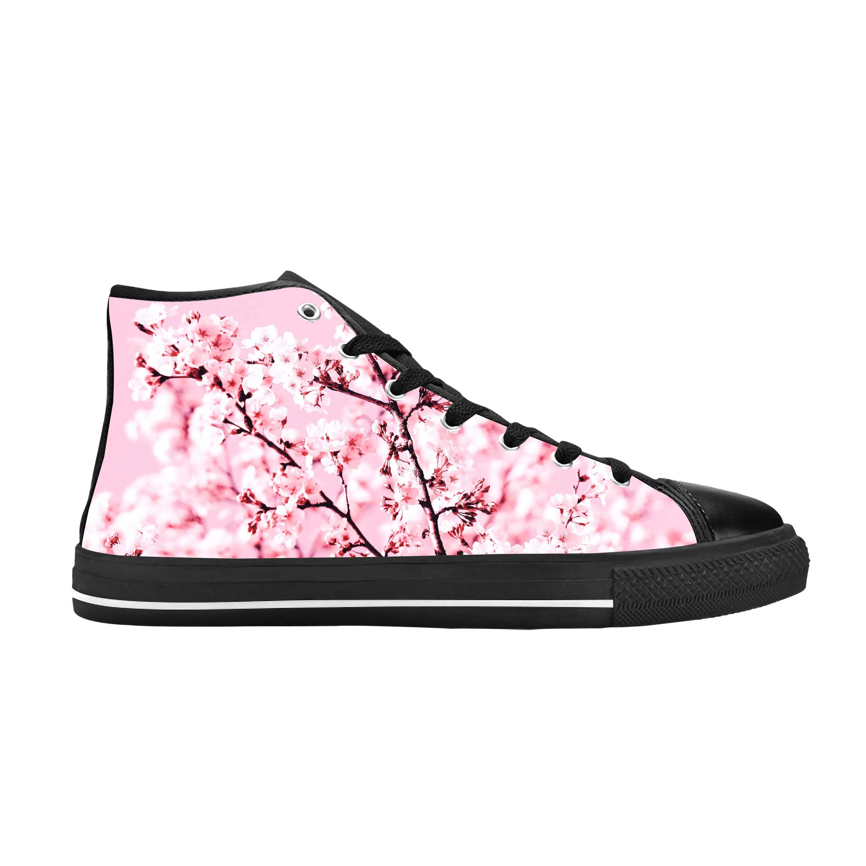 Japanese Cherry Blossom Sakura Flower Floral Cute Casual Cloth Shoes High Top Comfortable Breathable 3D Print Men Women Sneakers