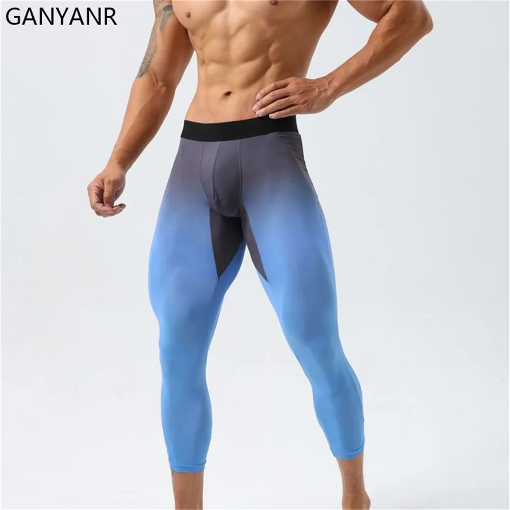 

GANYANR Running Tights Men Fitness Training Track Compression Workout Gym Pants Long Trousers Leggging Joggings Sports Quick Dry