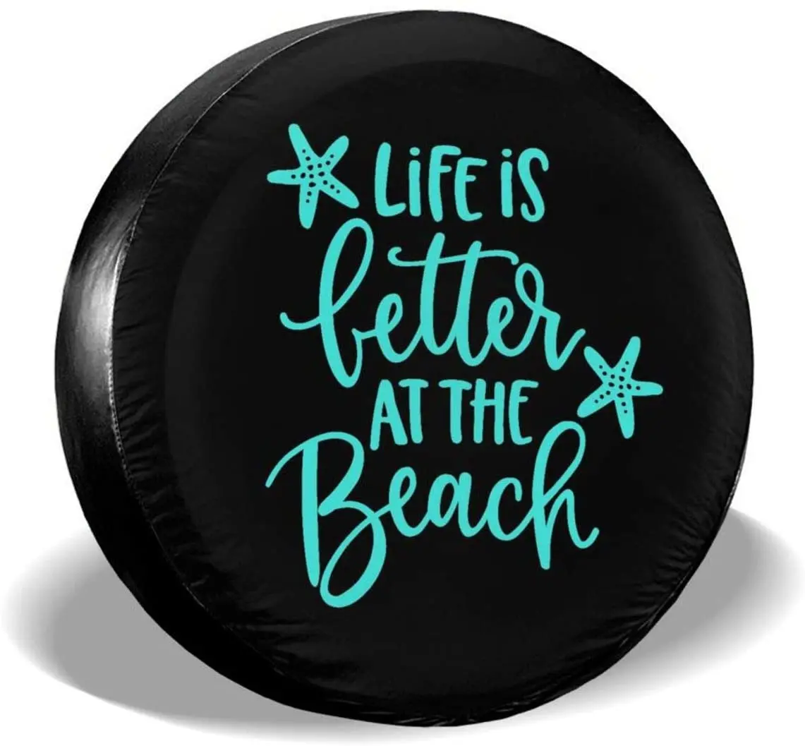 

Life at The Beach Spare Tire Cover Waterproof Dust-Proof UV Sun Wheel Tire Cover Fit for Jeep,Trailer, RV, SUV and Many Vehicle