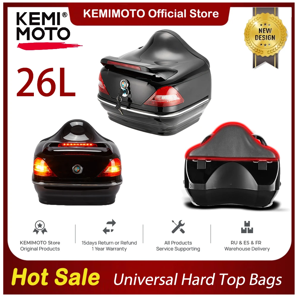 Kemimoto Motorcycle 26l Secure Latch Rear Storage Luggage Trunk W/lock