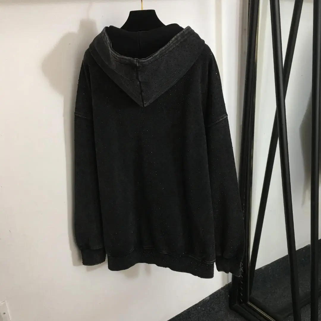 

2024 New Spring and Autumn Hooded Zipper Coat - Long-sleeved Diamond Elegance