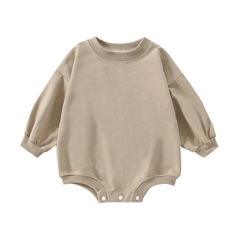 

Solid Color Sweatshirt Romper for Infant Baby Girl Boy Long Sleeve Crewneck Oversized Bodysuit Fall Winter Clothes