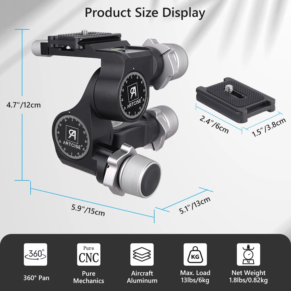 Professional Geared Tripod Head for Precise Photography Adjustment with Arca Swiss Panoramic Pan for DSLR Camera Max Load 6kg tripod ball head