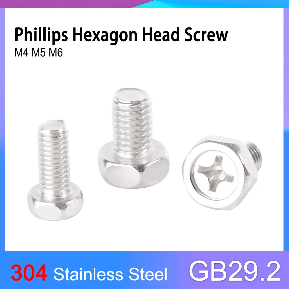 

GB29.2 A2 304 Stainless Steel Cross Phillips Socket Hexagon Head Screws External Hex Bolt M4 M5 M6