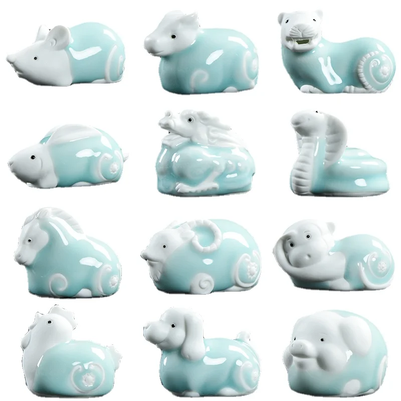 Moscot Ornamenti Zodiacali In Ceramica Artigianato In Miniatura Di Ratto Bue Tigre Coniglio Drago Serpente Cavallo Pecora Scimmia Gallo Cane Maiale
