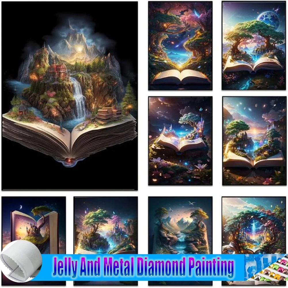 

Картина с фантастическим пейзажем мира, полноразмерная 5D картина из желе и металла, алмазная живопись, волшебная книга, Сказочная страна, домашний декор