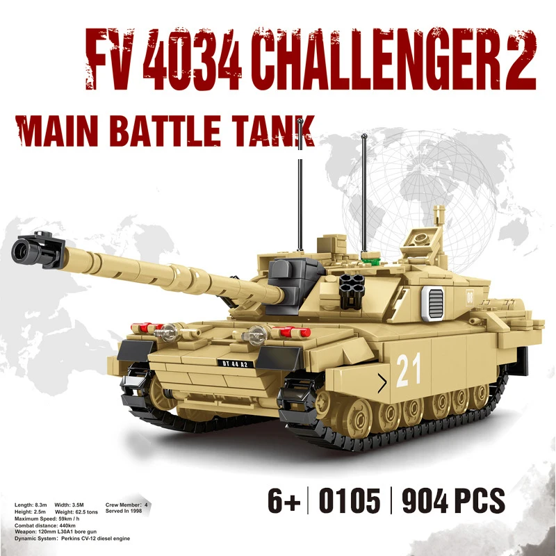 

Britain England FV4034 Challenger 2 Main Battle Tank Modern Military Vehicle Model Build Block WW2 Army Forces Figures Brick Toy