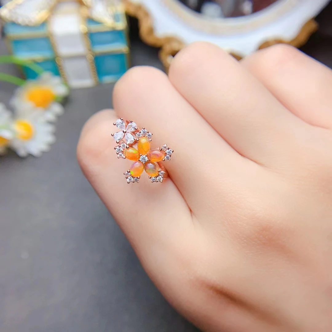 MeiBaPJ 3mm*5mm Natural Fire Opal Gemstone Fashion Colorful Ring for Women Real 925 Sterling Silver Charm Fine Wedding Jewelry