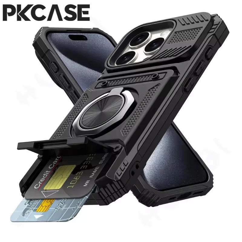 Shockproof Magnetic Case with Multi-Functional Card Slot and Metal Ring Stand