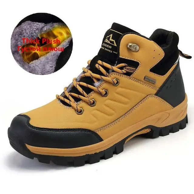 Large Size Hiking Shoes Men's High-top Cotton Shoes Hiking Shoes, Plus Velvet Keep Warm Snow Boots