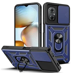 Enhanced Camera Lens Protector Armor Case with Military-Grade Bumpers and Ring Cover for POCO M6Pro(4G) (Blue)