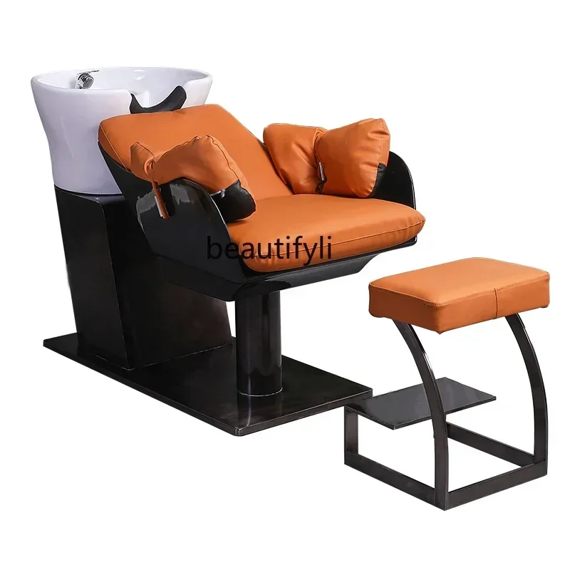 

Barber Shop Shampoo Chair Hair Salon Fashion Simple Ceramic Deep Basin Half Lying Flushing Bed for Hair Salon