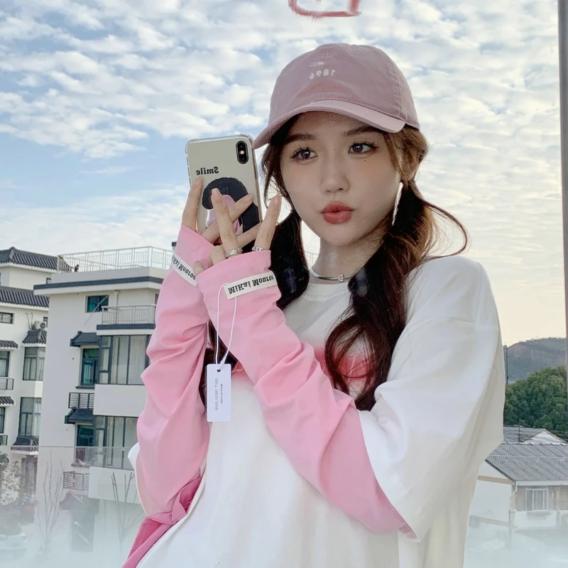 

Summer Ice Silk Arm Sleeve Sunscreen Outdoor Anti Ultraviolet Beach Sun Protect Breathable Pure Color Thin Gloves For Women