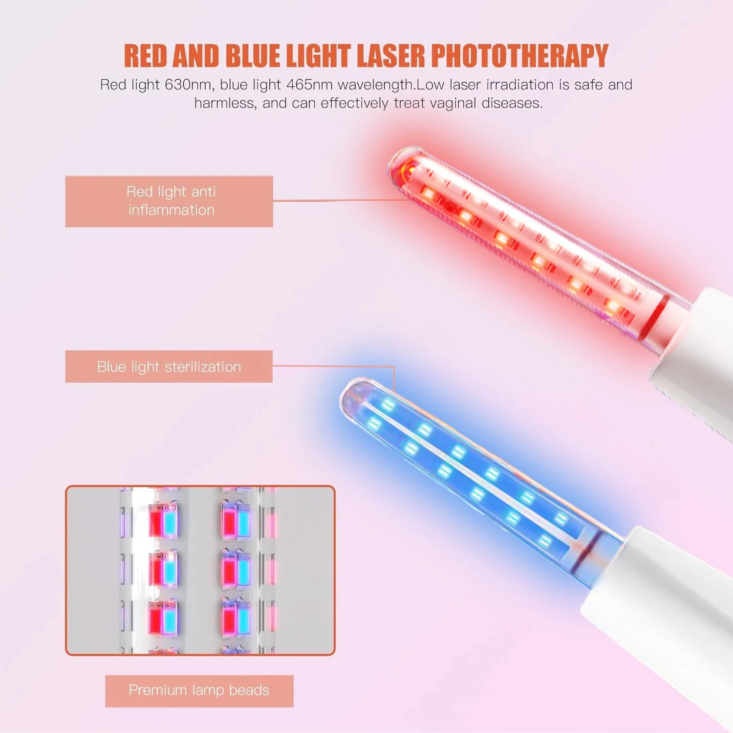 Women Gynecological Vaginitis Therapy Device LED Vaginal Massage Red Blue Light Vaginal Pelvic inflammation Therapy Female