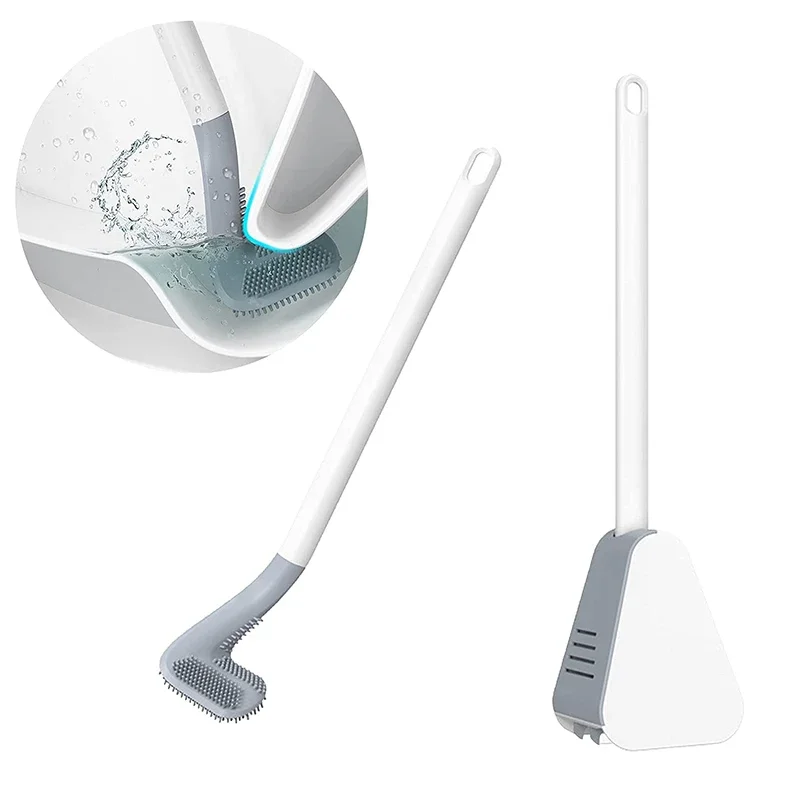 Scopino Per WC In Silicone Stile Golf - Con Supporto A Parete Senza Fori - Testa Pieghevole Triangolare - 2