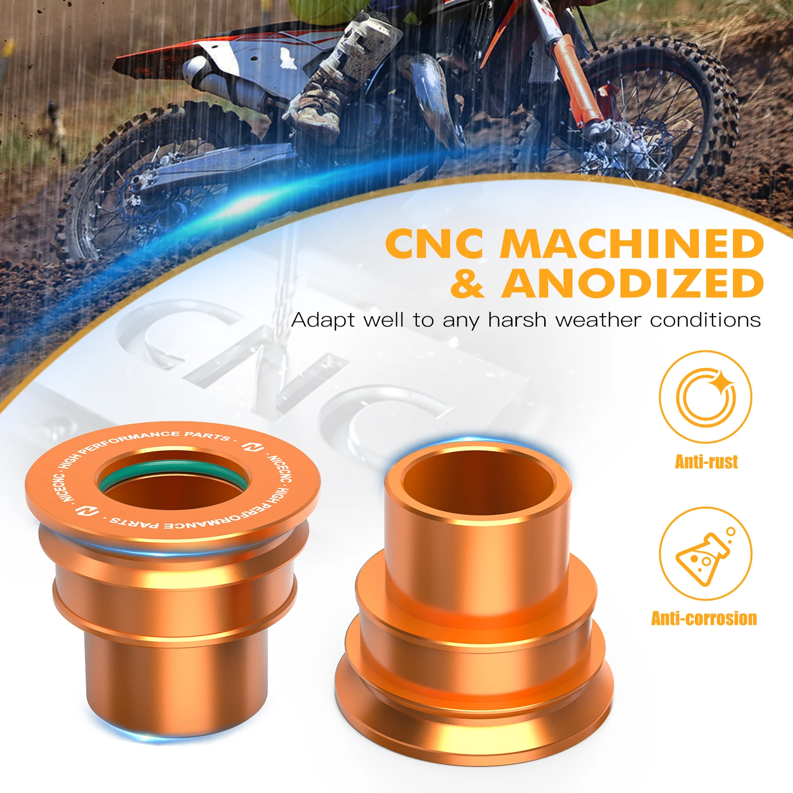 NICECNC Für KTM EXC 300 EXC 250 EXCF 350 EXC 450 XCW 300 XCF-W 450 500 2017-2023 20 mm 22 mm Vorder- und Hinterradabstandshalter Nabenhalsbänder – Detail 5
