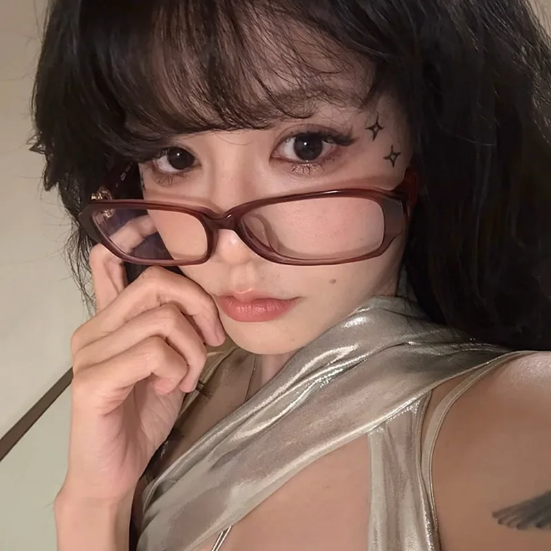 Y2K Retro Glasses Women Fashion Red Square Frame Fashion Eyewear Anti Blue Light Computer Glasses Korean Spectacles Decorative