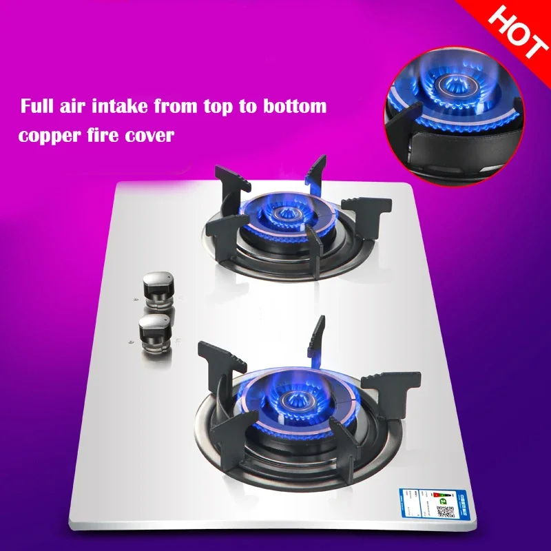 4.2KW Desktop Gas Stove Double-Head Burner Thickened Stainless Steel Panel Natural Gas Liquefied Stove Binocular