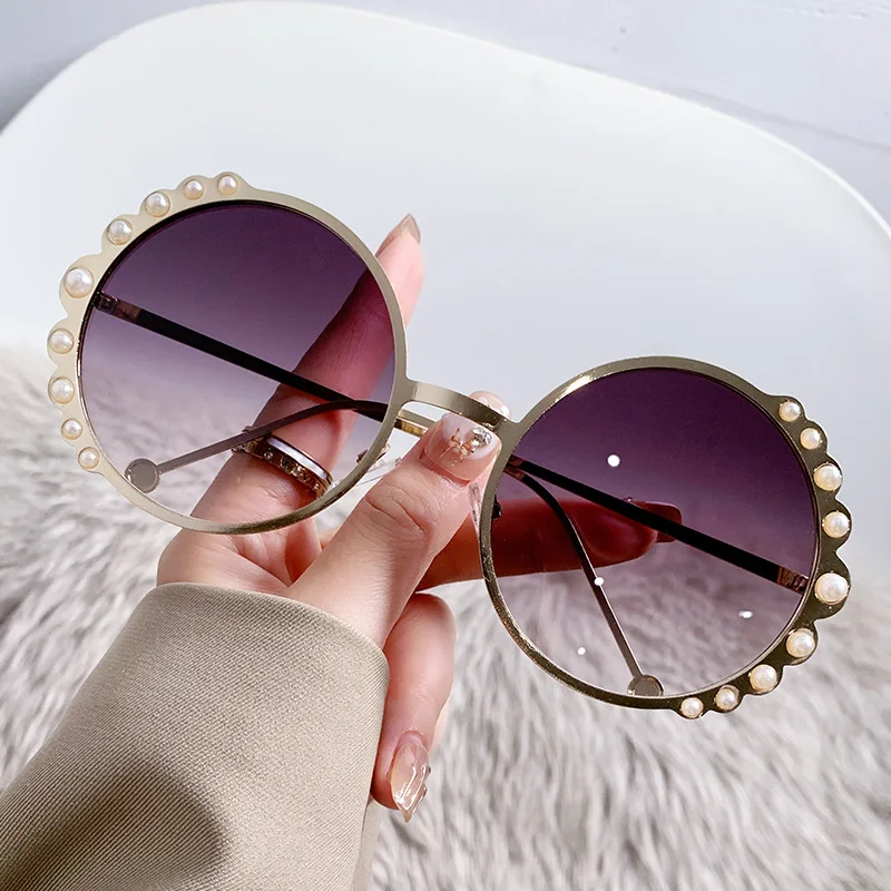 Pearl Round Sunglasses Women Gradation Vintage Female Sun Glasses
