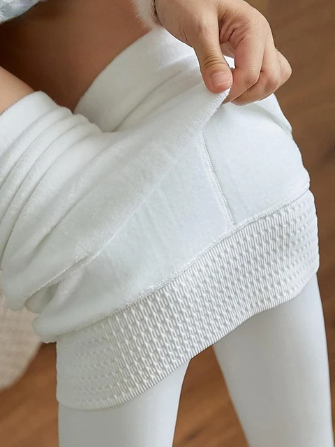 Fleece Leggings|women's Fleece-lined Thermal Tights - High Waist White  Velvet Warm Pantyhose