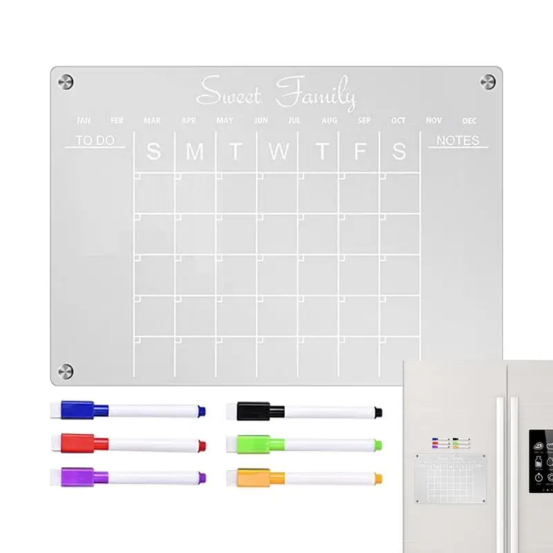 

Magnetic Dry Erase Calendar Board Monthly Calendar & Blank Clear Board Dry Erase Board With 6pcs Colorful Eraser Pensfor To-Do