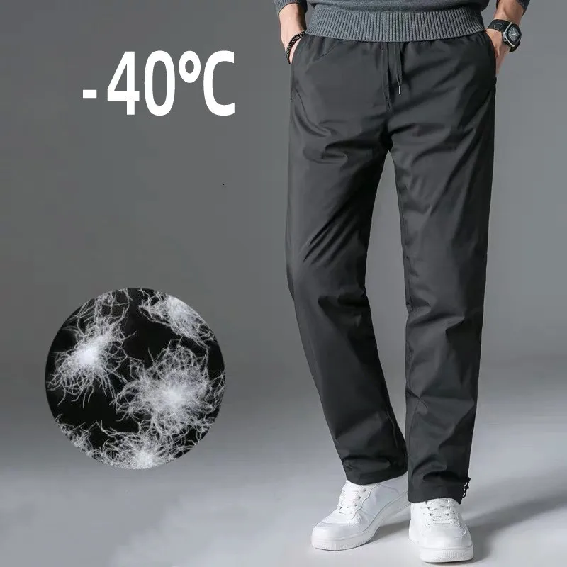 Men's Warm Goose Down Pants High Waist Middle-aged Trousers Outdoor Camping Working Sports Trekking Longs Tooling Cargo Clothes