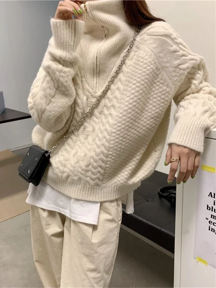 

Sweater Women Winter Pullover Girls Sweater Turtleneck Tops Vintage Long Sleeve Fall Elegant Female Knitted Outerwear Warm Thick