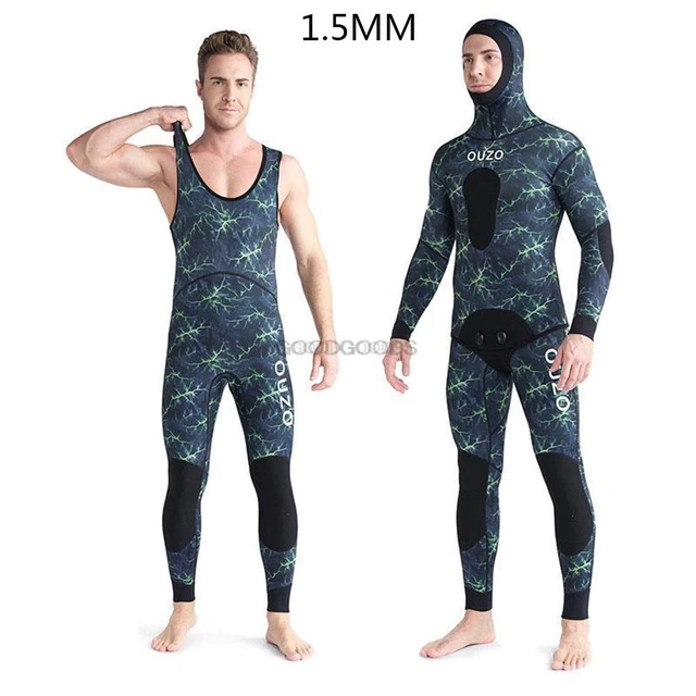 Men Spearfishing Wetsuit Neoprene 1.5mm 5MM Open Cell Camouflage Diving  Suit 2pcs Set for Hunting Scuba Dive