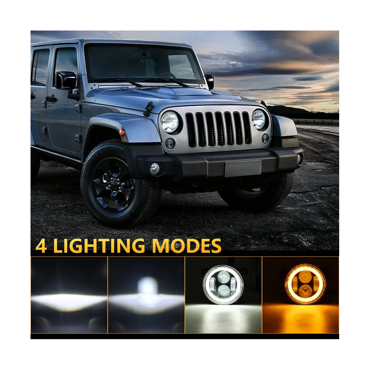 

4Inch Car Fog Light 20000LM 200W High/Low Beam Waterproof for Jeep Wrangler JK Dodge Journey Magnum - White+Yellow