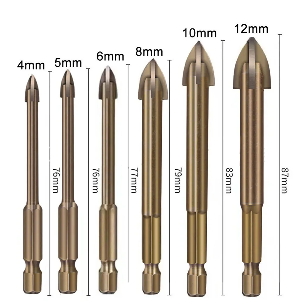 

6pc 4-12mm Drill Bit Set With 4 Cutting Edges Tile Glass Cross Spear Head Drill Bits Hexagon Handle Cross Drill Bits Power Tools