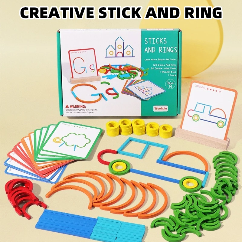 Wooden Toys Children's Wooden Ring Early Education Mosaic Board Kindergarten Creative Puzzle Building Blocks