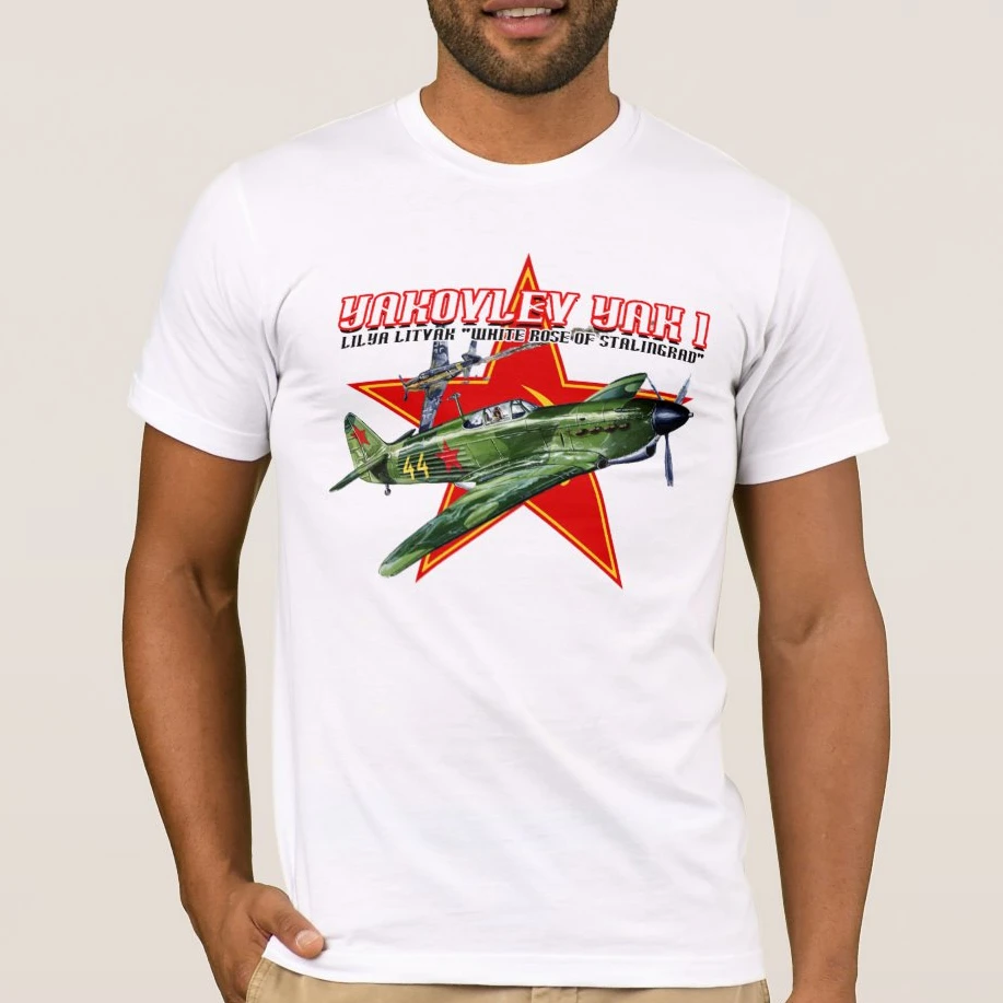 

WWII Soviet Union Airplane Red Star Yak-1 Fighter T Shirt. New 100% Cotton Short Sleeve O-Neck T-shirt Casual Clothing Mens Top