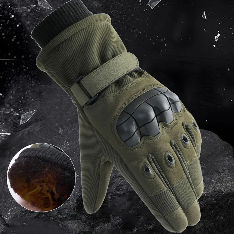 JSJM Tactical Gloves Men Winter Velvet Thickened Warm Gloves Long Finger Touch Screen Anti-Slip Full Finger Gloves Ski Gloves 2