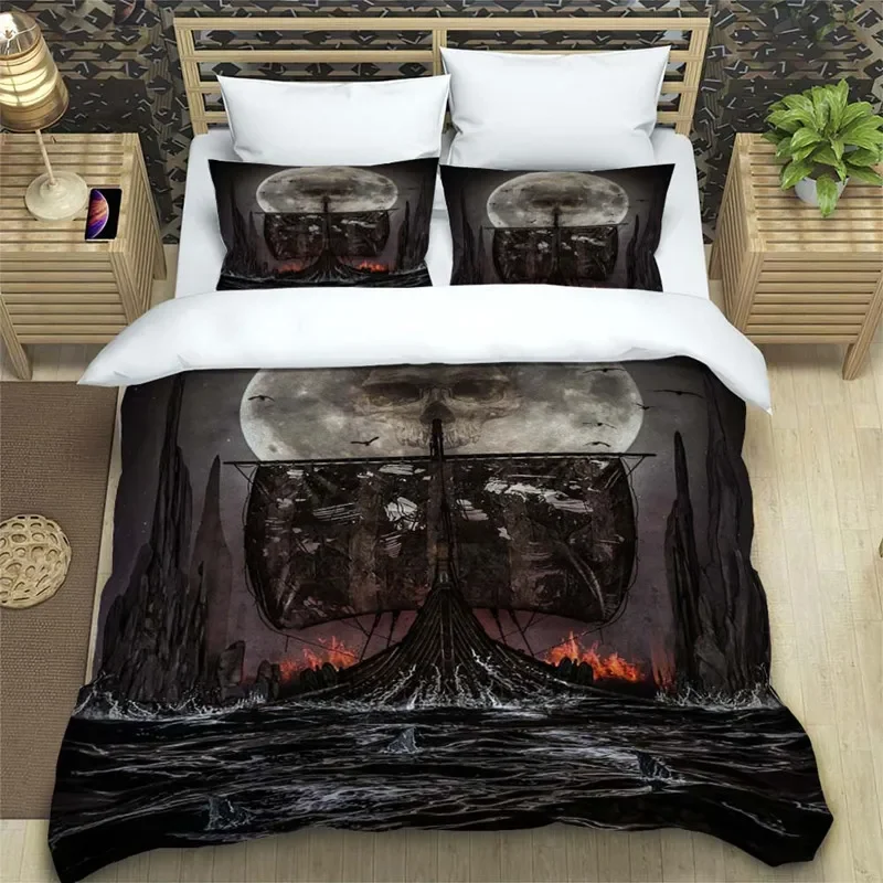Viking Duvet Cover King Scandinavian Folklore Motifs Bedding Set Microfiber Northern Germanic Culture Mjollnir Comforter Cover 3