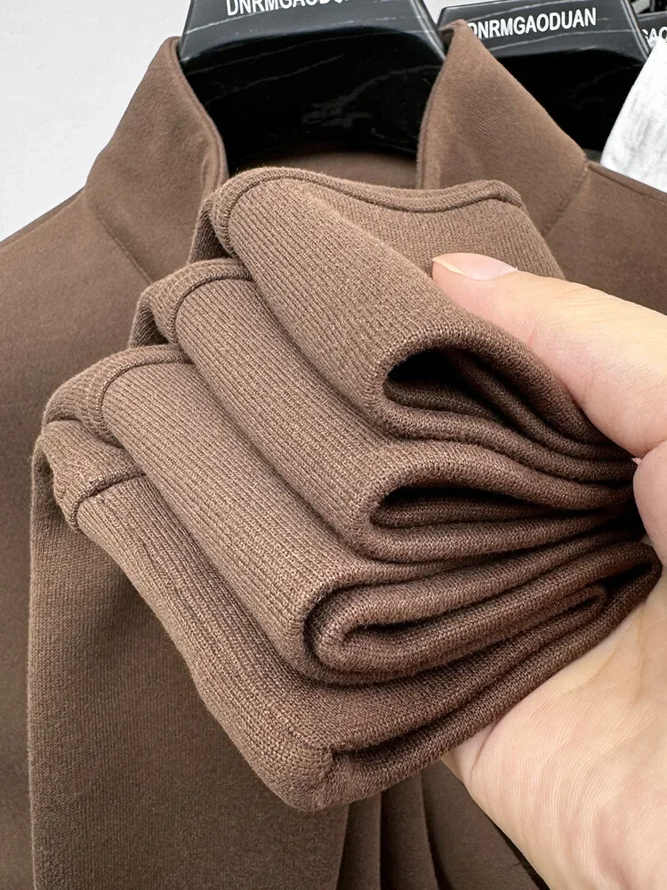 2025 Men's New Warm Zipper Neck Shirts High Quality Casual Long Sleeve Sweatershirt Pullover Tops