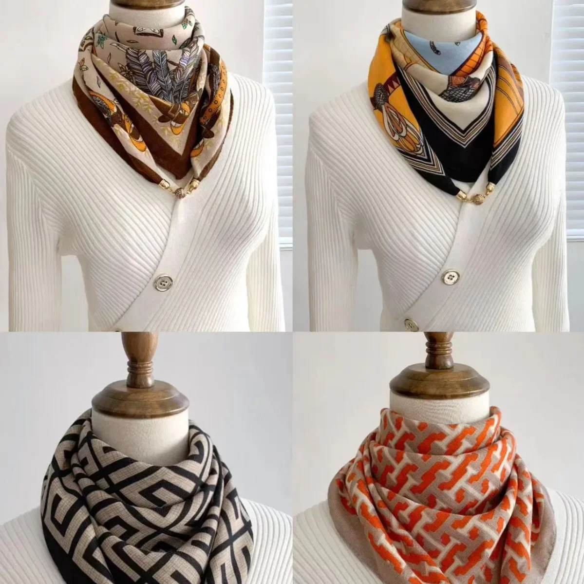 Hot Magnetic Triangle Neck Protection Scarf for Women in Autumn and Winter 2024 New Cotton and Linen Scarf  High-end Neck Scarf 5