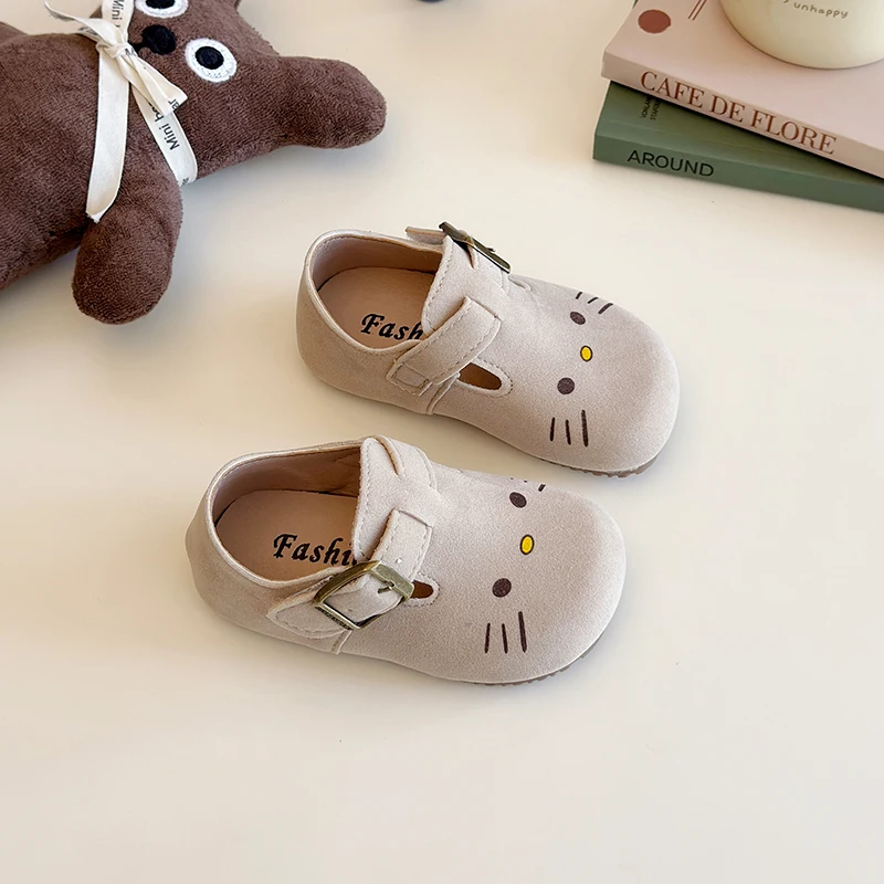 Children's Birken Shoes Khaki Cartoon Simple Boys Girls Toddler Shoes 1-8 Years Old Beige Soft Bottom Non-slip Kids Single
