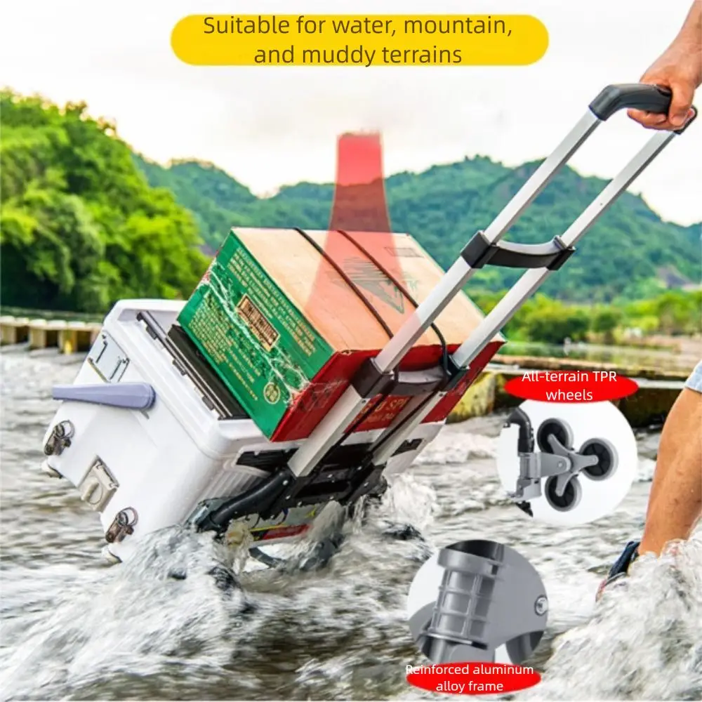 Carrello pieghevole leggero Carrello portautensili pieghevole in lega di alluminio Carrello portabagagli portatile per tutti i terreni resistente - immagine 5