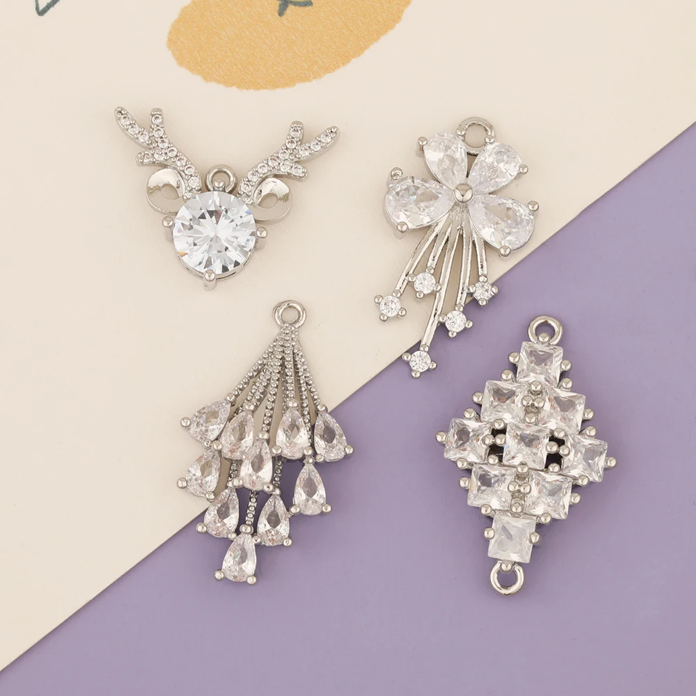 HAOSAW 4Pcs 쥬얼리 액세서리/DIY 만들기/로듐 펜던트/CZ 매력/멀..