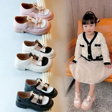 

Korean Style Girls Pearls PU Shoes 2022 Spring Kids Fashion Sweet Princess School Round-toe Casual Moccasin Shoes Flat Assorted