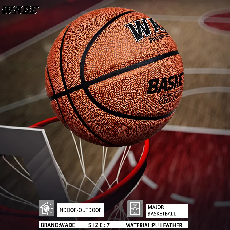 WADE Original Leather size 7# Indoor/Outdoor Basketball For Adult School kids ball Brown Classics Design Legal Bola