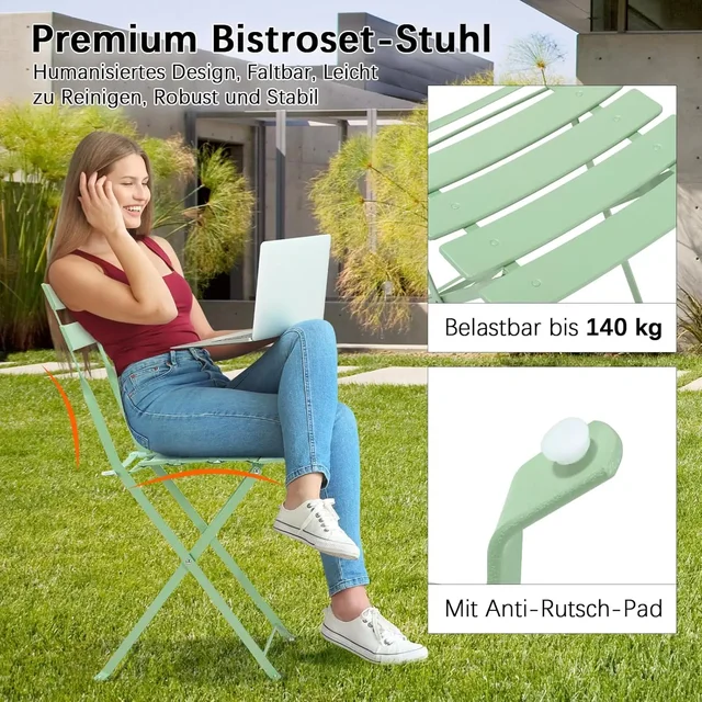 Set da giardino per mobili da esterno Set da tavolo da bistrot Tavolo e sedie in acciaio da 3 pezzi Set da bistrot pieghevole per prato balcone cortile 6