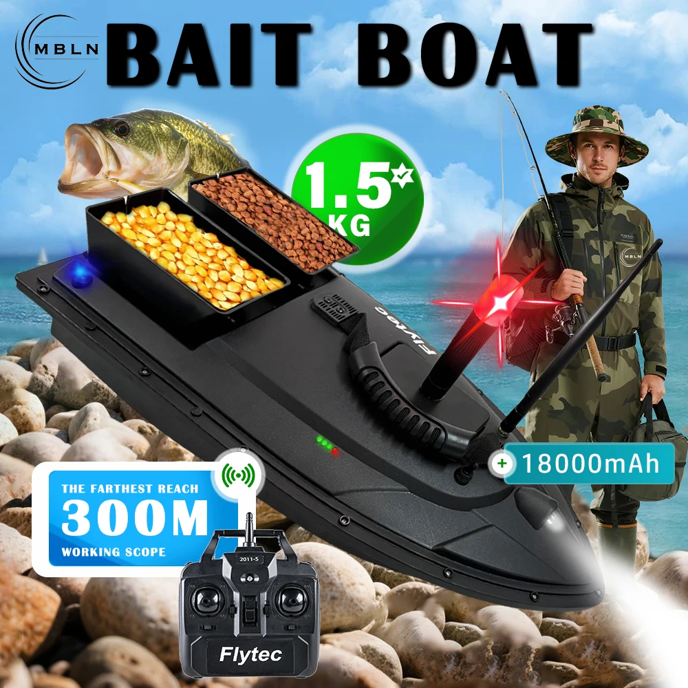 Description Picture 2 of itemMBLN RC Bait Boat for Carp Fishing, 1.5kg Capacity, Dual Hopper, 300m Range, Auto Course Correction, Low Power Warning