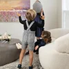 AP Navy Collection Fall Girls Silk Satin Dress Family Matching Clothes Boys Plaid Pants Overalls Baby Romper Polo Sweater, #7701 4