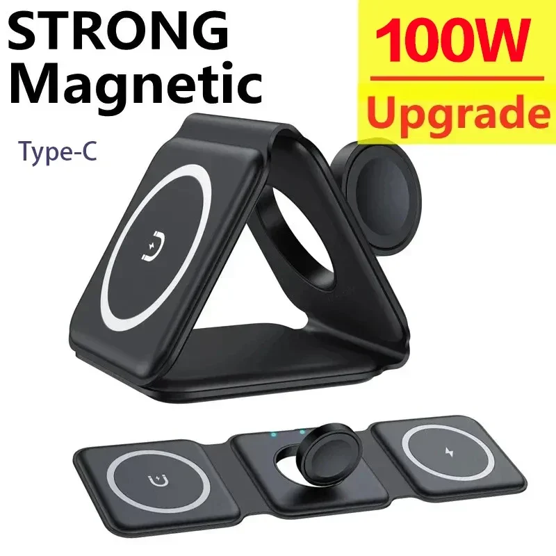 Wireless Charger Pad 100W 3 in 1 for iPhone 14 13 12 XR Pro Max Apple Watch AirPods