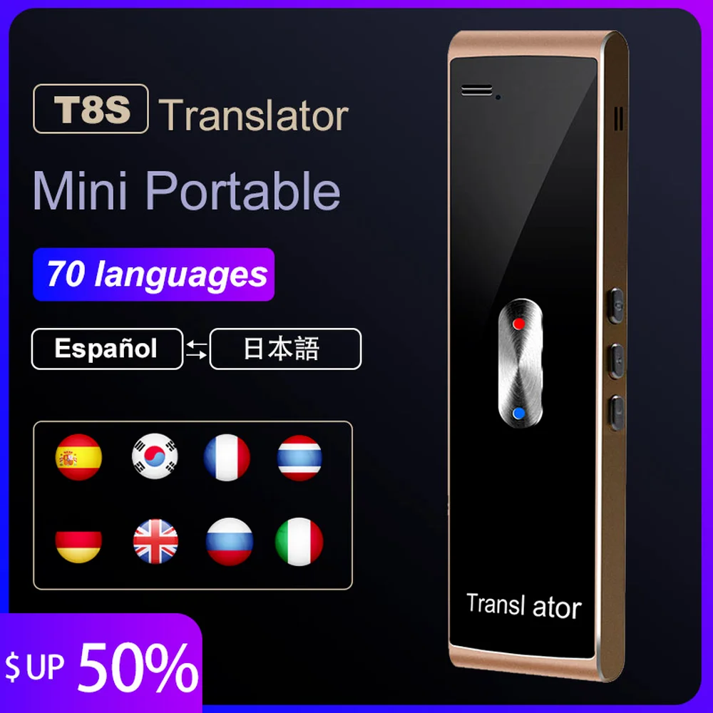 T8S портативный интеллектуальный переводчик многоязычный двусторонний в режиме