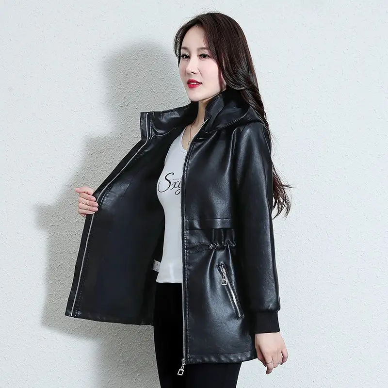 Fashionable 2025new High-grade Leather Clothes Women in The Long Coat Tide Spring Autumn Wear All Kinds of Casual Leather Jacket