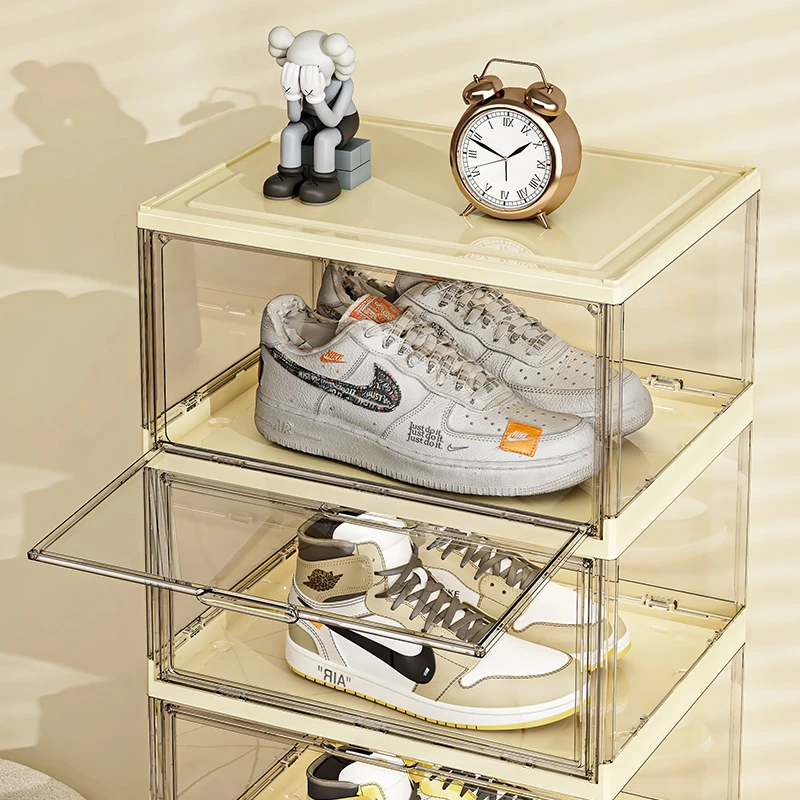 New Large Size Six Layers Installation Free Folding Transparent Cabinet Aj Shoe Storage Box For Sneaker Women's High Heels