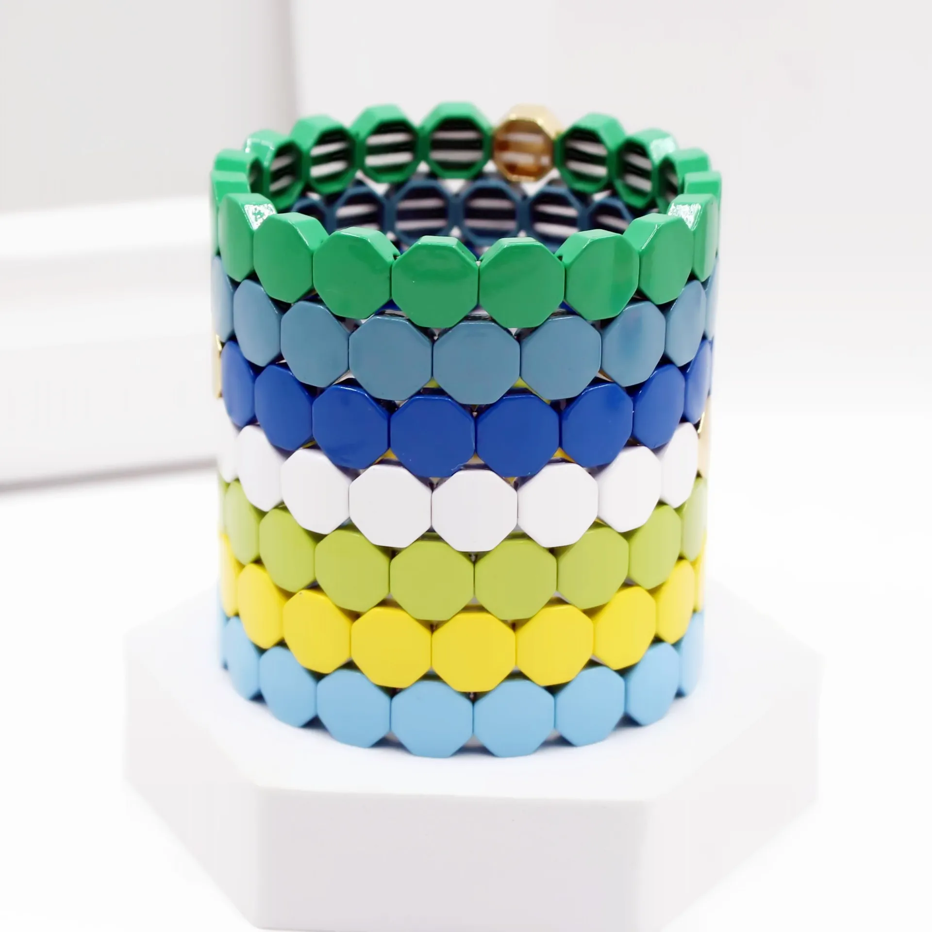 DIY Bohemian Stackable Baked Enamel Stretch Bracelets Bangle Stack Tile  Beads Alloy Elastic Bracelet Jewelry - AliExpress